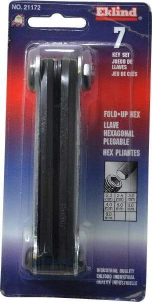 Eklind - 7 Piece Fold-Up Hex Key Set - Hex Range 2 to 8mm, Alloy Steel - Benchmark Tooling