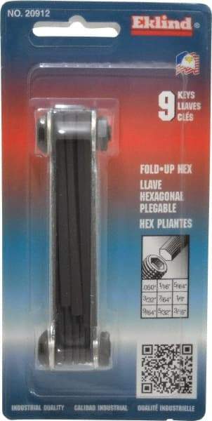 Eklind - 9 Piece Fold-Up Hex Key Set - Hex Range 0.05 to 3/16" - Benchmark Tooling