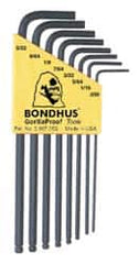 Bondhus - 8 Piece L-Key Ball End Hex Key Set - Hex Range 0.05 to 5/32" - Benchmark Tooling