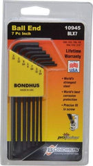 Bondhus - 7 Piece L-Key Ball End Hex Key Set - Hex Range 5/64 to 3/16" - Benchmark Tooling