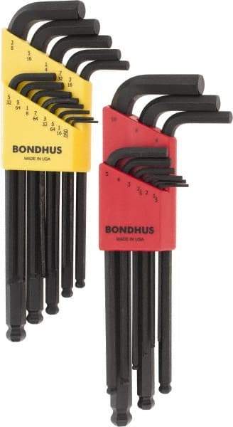 Bondhus - 22 Piece L-Key Ball End Hex Key Set - Hex Range 0.05 to 3/8" - Benchmark Tooling