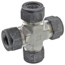 Parker - 3/8" OD, Stainless Steel Union Cross - 9/16" Hex, All Comp Ends - Benchmark Tooling