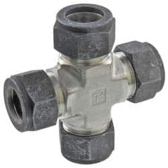 Parker - 3/8" OD, Stainless Steel Union Cross - 9/16" Hex, All Comp Ends - Benchmark Tooling