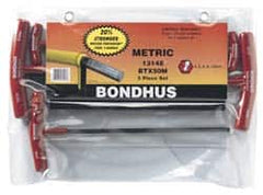 Bondhus - 5 Piece T-Handle Ball End Hex Key Set - Hex Range 4 to 10mm, Alloy Steel - Benchmark Tooling