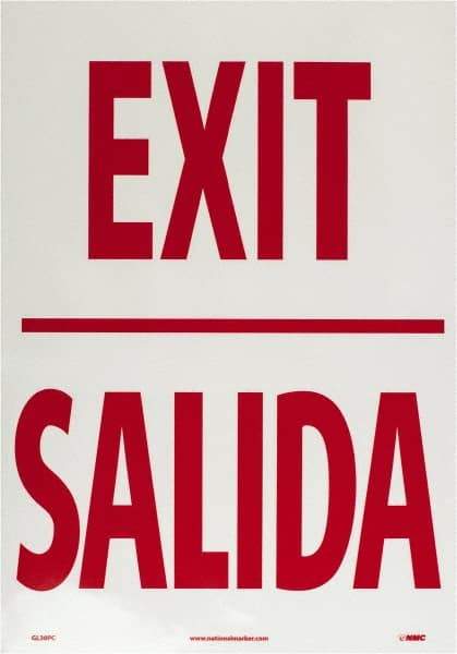 NMC - Exit, Pressure Sensitive Vinyl Exit Sign - 14" Wide x 20" High, English/Spanish, Glow-in-the-Dark - Benchmark Tooling