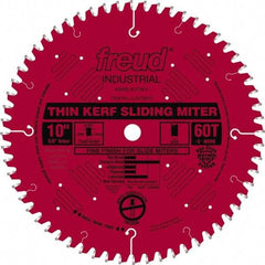 Freud - 10" Diam, 5/8" Arbor Hole Diam, 60 Tooth Wet & Dry Cut Saw Blade - Carbide-Tipped, Standard Round Arbor - Benchmark Tooling