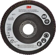 3M - 120 Grit, 4-1/2" Disc Diam, 7/8" Center Hole, Type 27 Ceramic Flap Disc - 13,300 Max RPM, Cloth Backing, Arbor Attaching System, Coated - Benchmark Tooling