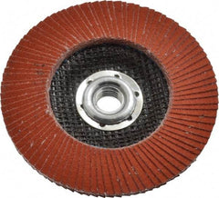 3M - 120 Grit, 4-1/2" Disc Diam, 5/8-11 Center Hole, Type 27 Ceramic Flap Disc - 13,300 Max RPM, Cloth Backing, Arbor Attaching System, Coated - Benchmark Tooling
