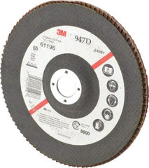 3M - 60 Grit, 7" Disc Diam, 7/8" Center Hole, Type 27 Ceramic Flap Disc - 8,600 Max RPM, Cloth Backing, Arbor Attaching System, Coated - Benchmark Tooling