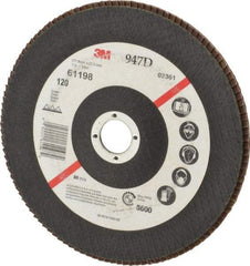 3M - 120 Grit, 7" Disc Diam, 7/8" Center Hole, Type 27 Ceramic Flap Disc - 8,600 Max RPM, Cloth Backing, Arbor Attaching System, Coated - Benchmark Tooling