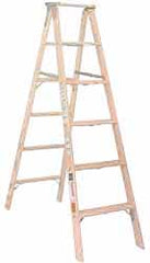 Made in USA - 8 Ft. High, Type I Rating, Wood Step Ladder - Benchmark Tooling