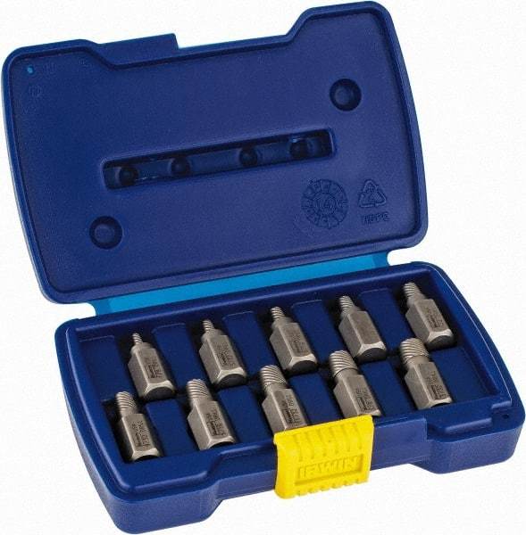 Irwin Hanson - 10 Piece Spiral Flute Screw Extractor Set - Screw Range 1/8 to 13/32" - Benchmark Tooling