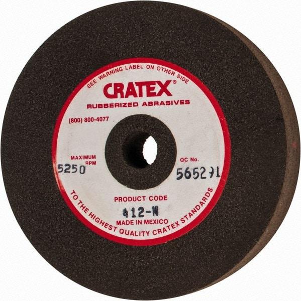 Cratex - 4" Diam x 1/2" Hole x 3/4" Thick, Surface Grinding Wheel - Silicon Carbide, Medium Grade, 5,250 Max RPM, Rubber Bond, No Recess - Benchmark Tooling