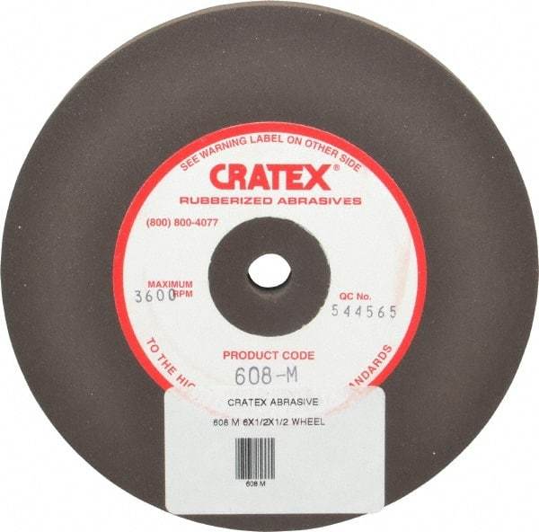 Cratex - 6" Diam x 1/2" Hole x 1/2" Thick, Surface Grinding Wheel - Silicon Carbide, Medium Grade, 3,600 Max RPM, Rubber Bond, No Recess - Benchmark Tooling