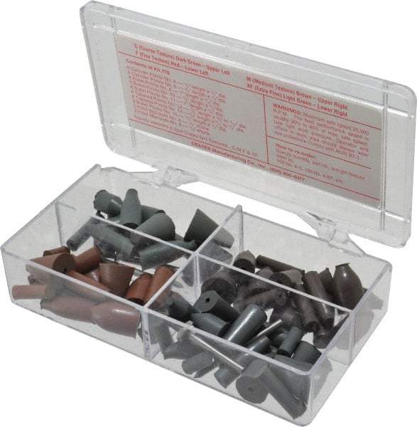 Cratex - 68 Piece Rubber Point Test Set - Includes 16 Cylinder Points, 32 Bullet Points, 16 Tapered Points & 4 Point Mandrels - Benchmark Tooling