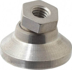 Vlier - 150 Lb Capacity, 10-32 Thread, 17/32" OAL, Stainless Steel Stud, Tapped Pivotal Socket Mount Leveling Pad - 3/4" Base Diam, Delrin Pad, 3/8" Hex - Benchmark Tooling