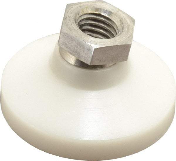 Vlier - 700 Lb Capacity, 1/2-13 Thread, 1-1/8" OAL, Stainless Steel Stud, Tapped Pivotal Socket Mount Leveling Pad - 1-7/8" Base Diam, Delrin Pad, 3/4" Hex - Benchmark Tooling