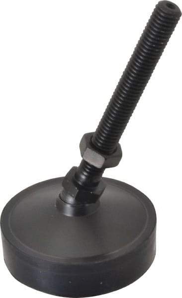 Vlier - 800 Lb Capacity, 1/2-13 Thread, 5-5/8" OAL, Steel Stud, Studded Pivotal Socket Mount Leveling Pad & Mount - 4" Stud Length, 3" Base Diam, Neoprene Pad, 3/4" Hex - Benchmark Tooling