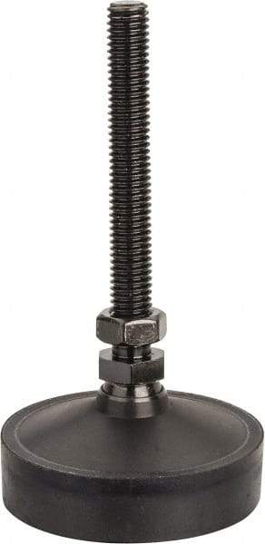 Vlier - 1200 Lb Capacity, 1/2-13 Thread, 5-5/8" OAL, Steel Stud, Studded Pivotal Socket Mount Leveling Pad & Mount - 4" Stud Length, 3" Base Diam, Neoprene Pad, 3/4" Hex - Benchmark Tooling