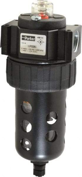 Parker - 1/2" Port, 46 CFM Coalescing Filter - Polycarbonate Bowl, Manual Drain, Modular Connection, 150 Max psi - Benchmark Tooling