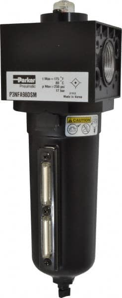 Parker - 1" Port Coalescing Filter - Aluminum Bowl, Manual Drain, 250 Max psi, 3.62" Long x 11.9" High - Benchmark Tooling