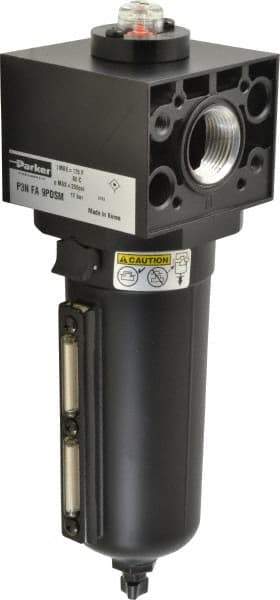 Parker - 1-1/2" Port Coalescing Filter - Aluminum Bowl, Manual Drain, 250 Max psi, 5.59" Long x 11.9" High - Benchmark Tooling