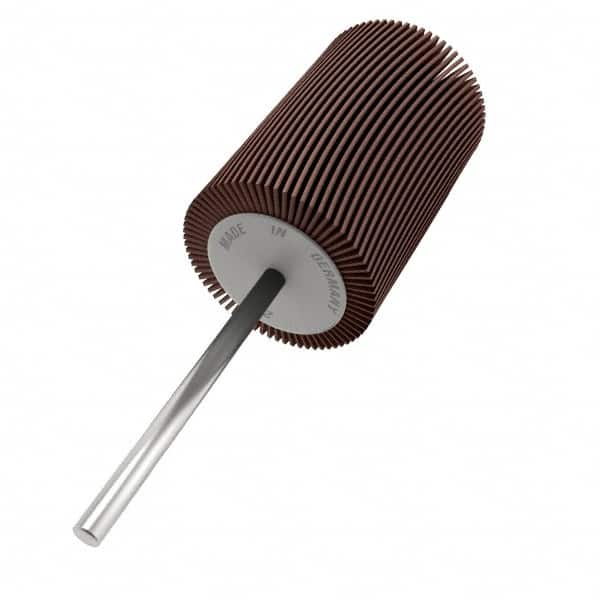 Value Collection - 5/8" Diam x 3/4" Face Width, Very Fine Aluminum Oxide Coated Mounted Flap Wheel - 1/8" Shank Mount, 240 Grit, X Weighted Cloth Backing, 40,000 Max RPM - Benchmark Tooling