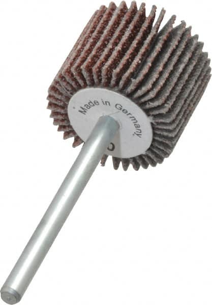 Value Collection - 3/4" Diam x 5/8" Face Width, Medium Aluminum Oxide Coated Mounted Flap Wheel - 1/8" Shank Mount, 80 Grit, X Weighted Cloth Backing, 35,000 Max RPM - Benchmark Tooling