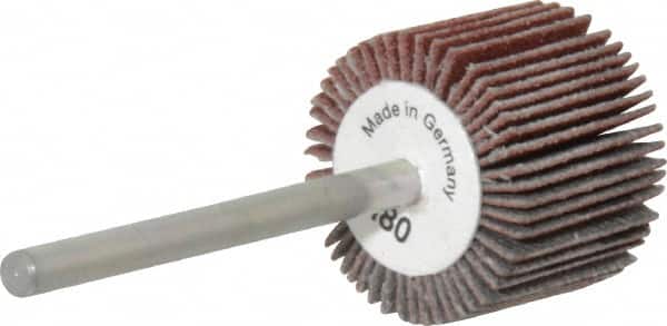 Value Collection - 3/4" Diam x 5/8" Face Width, Very Fine Aluminum Oxide Coated Mounted Flap Wheel - 1/8" Shank Mount, 180 Grit, X Weighted Cloth Backing, 35,000 Max RPM - Benchmark Tooling