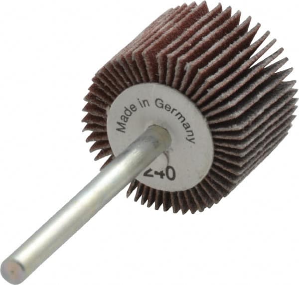 Value Collection - 3/4" Diam x 5/8" Face Width, Very Fine Aluminum Oxide Coated Mounted Flap Wheel - 1/8" Shank Mount, 240 Grit, X Weighted Cloth Backing, 35,000 Max RPM - Benchmark Tooling