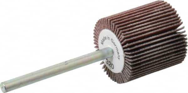 Value Collection - 3/4" Diam x 3/4" Face Width, Extra Fine Aluminum Oxide Coated Mounted Flap Wheel - 1/8" Shank Mount, 320 Grit, X Weighted Cloth Backing, 35,000 Max RPM - Benchmark Tooling