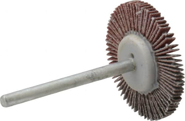 Value Collection - 1-3/16" Diam x 1/8" Face Width, Very Fine Aluminum Oxide Coated Mounted Flap Wheel - 1/8" Shank Mount, 180 Grit, X Weighted Cloth Backing, 30,000 Max RPM - Benchmark Tooling