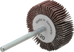 Value Collection - 1-3/16" Diam x 3/8" Face Width, Fine Aluminum Oxide Coated Mounted Flap Wheel - 1/8" Shank Mount, 120 Grit, X Weighted Cloth Backing, 30,000 Max RPM - Benchmark Tooling