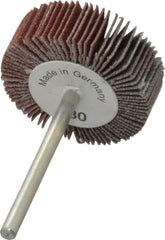 Value Collection - 1-3/16" Diam x 3/8" Face Width, Very Fine Aluminum Oxide Coated Mounted Flap Wheel - 1/8" Shank Mount, 180 Grit, X Weighted Cloth Backing, 30,000 Max RPM - Benchmark Tooling