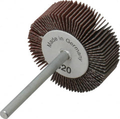 Value Collection - 1-3/16" Diam x 3/8" Face Width, Extra Fine Aluminum Oxide Coated Mounted Flap Wheel - 1/8" Shank Mount, 320 Grit, X Weighted Cloth Backing, 30,000 Max RPM - Benchmark Tooling