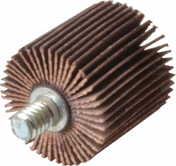 Norton - 1" Diam x 1" Face Width, Very Fine Aluminum Oxide Coated Mounted Flap Wheel - 1/4-20 Threaded Mount, 180 Grit, Cloth Backing, 30,000 Max RPM - Benchmark Tooling