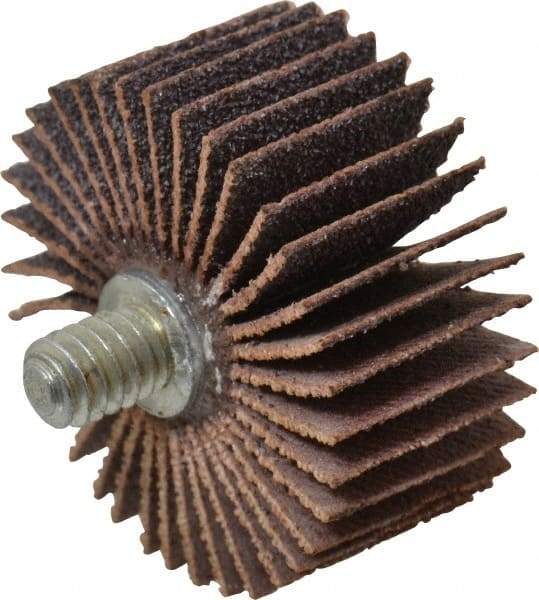 Norton - 1-3/8" Diam x 5/8" Face Width, Medium Aluminum Oxide Coated Mounted Flap Wheel - 1/4-20 Threaded Mount, 80 Grit, Cloth Backing, 30,000 Max RPM - Benchmark Tooling