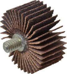 Norton - 1-3/8" Diam x 5/8" Face Width, Medium Aluminum Oxide Coated Mounted Flap Wheel - 1/4-20 Threaded Mount, 80 Grit, Cloth Backing, 30,000 Max RPM - Benchmark Tooling