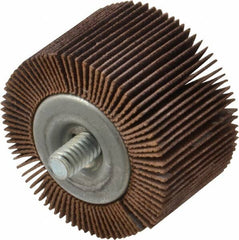 Norton - 1-5/8" Diam x 1" Face Width, Fine Aluminum Oxide Coated Mounted Flap Wheel - 1/4-20 Threaded Mount, 120 Grit, Cloth Backing, 23,000 Max RPM - Benchmark Tooling