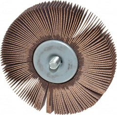 Norton - 3" Diam x 1/2" Face Width, Fine Aluminum Oxide Coated Mounted Flap Wheel - 1/4-20 Threaded Mount, 120 Grit, Cloth Backing, 20,000 Max RPM - Benchmark Tooling