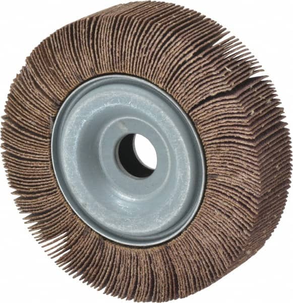 Norton - 4" Diam, 80 Grit Aluminum Oxide Unmounted Flap Wheel - 5/8" Hole, 1" Wide, Coated, Medium Grade, 12,000 Max RPM , Cloth Backing - Benchmark Tooling