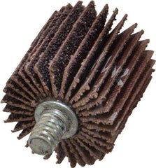 Norton - 1" Diam x 1" Face Width, Medium Aluminum Oxide Coated Mounted Flap Wheel - 1/4-20 Threaded Mount, 60 Grit, Cloth Backing, 30,000 Max RPM - Benchmark Tooling