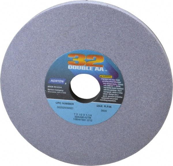 Norton - 7" Diam x 1-1/4" Hole x 1/2" Thick, I Hardness, 80 Grit Surface Grinding Wheel - Aluminum Oxide, Type 1, Medium Grade, 3,600 Max RPM, Vitrified Bond, No Recess - Benchmark Tooling