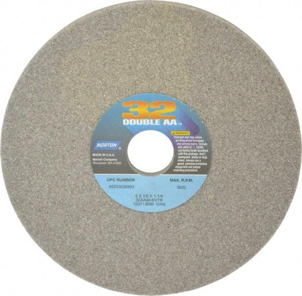 Norton - 8" Diam x 1-1/4" Hole x 1/2" Thick, K Hardness, 46 Grit Surface Grinding Wheel - Aluminum Oxide, Type 1, Coarse Grade, 3,600 Max RPM, Vitrified Bond, No Recess - Benchmark Tooling