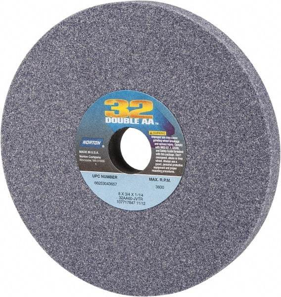 Norton - 8" Diam x 1-1/4" Hole x 3/4" Thick, J Hardness, 60 Grit Surface Grinding Wheel - Aluminum Oxide, Type 1, Medium Grade, 3,600 Max RPM, Vitrified Bond, No Recess - Benchmark Tooling