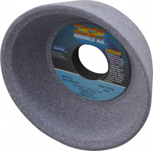 Norton - 5" Diam, 1-1/4" Hole Size, 1-3/4" Overall Thickness, 60 Grit, Type 11 Tool & Cutter Grinding Wheel - Medium Grade, Aluminum Oxide, K Hardness, Vitrified Bond, 4,585 RPM - Benchmark Tooling