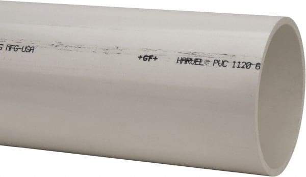 Made in USA - 6" Pipe, 5' Long PVC Unthreaded Plastic Pipe Nipple - 180 Max psi, 6.03" ID x 6-5/8" OD, Schedule 40, White - Benchmark Tooling