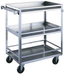 Made in USA - 300 Lb Capacity, 16-1/4" Wide x 27-1/2" Long x 33-3/8" High Standard Utility Cart - 3 Shelf, Stainless Steel, Swivel Casters - Benchmark Tooling