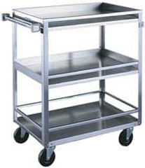 Made in USA - 500 Lb Capacity, 19" Wide x 31" Long x 33-3/4" High Standard Utility Cart - 3 Shelf, Stainless Steel, Swivel Casters - Benchmark Tooling
