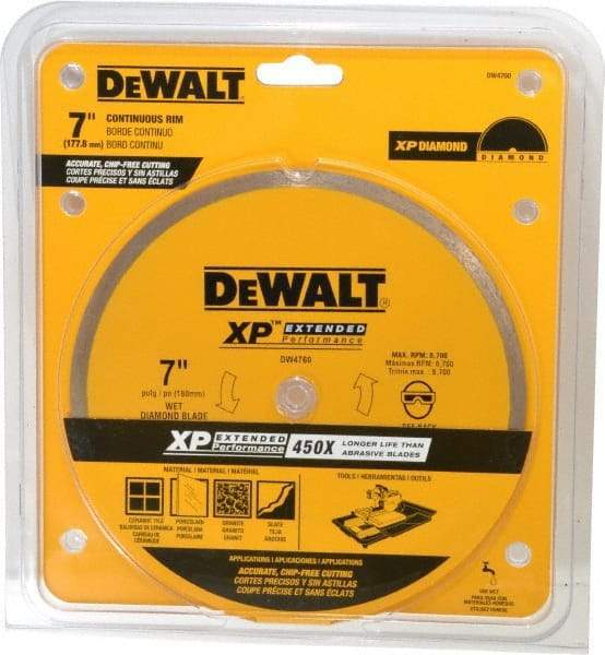 DeWALT - 7" Diam, 5/8" Arbor Hole Diam, Wet & Dry Cut Saw Blade - Diamond-Tipped, Standard Round Arbor - Benchmark Tooling